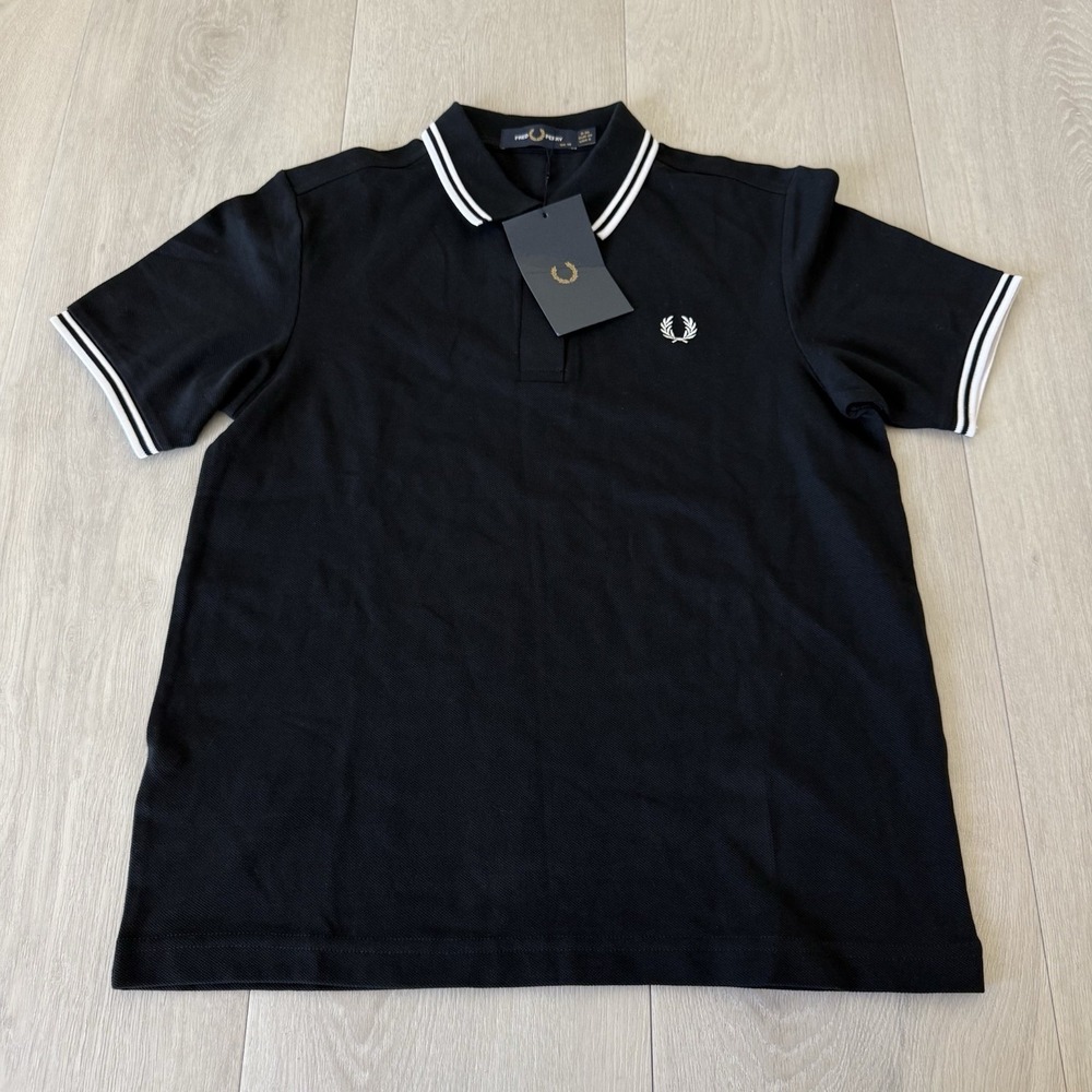 Fred Perry Twin Tipped Black Polo Shirt Women's Size UK 10 US 6 Cotton NEW - Picture 2 of 9